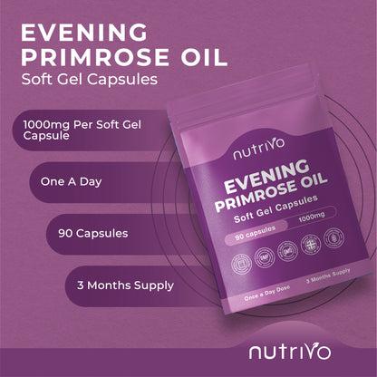 Evening Primrose Oil 1000mg | 90 Capsules Per Pouch | High Strength &amp; High GLA (Omega 6) Content | Cold Pressed | UK Made