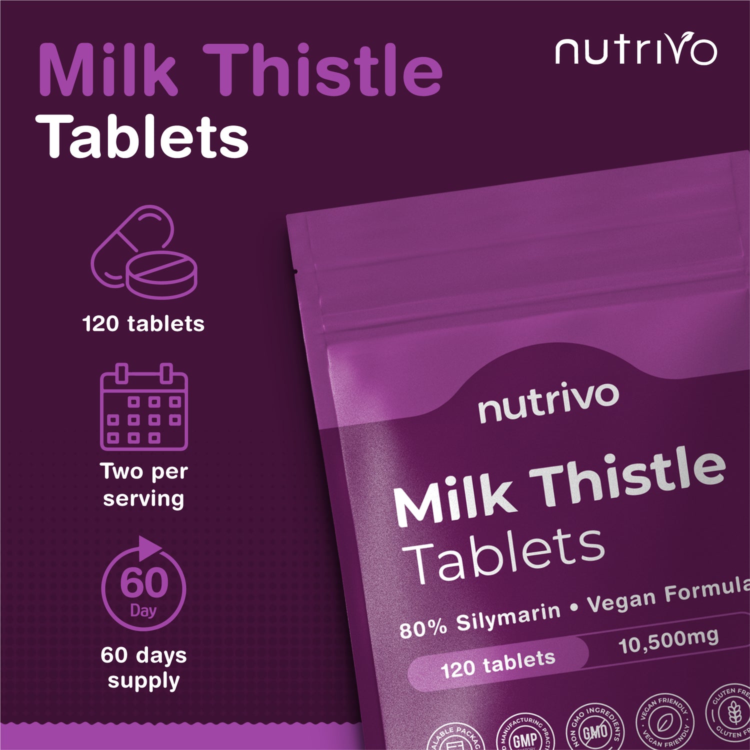 Milk Thistle High Strength | 10,500mg Per Two Tablet Serving | 120 Tablets Per Pouch