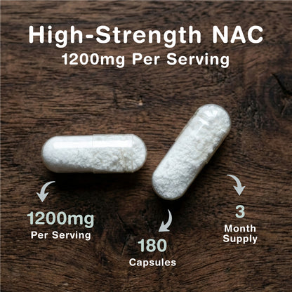 Nutrivo NAC Supplement (N-Acetylcysteine) 1200mg Per Serving | 180 N Acetyl Cysteine Capsules - 3 Month Supply | Free Form, Non-GMO, Gluten Free | Made in UK