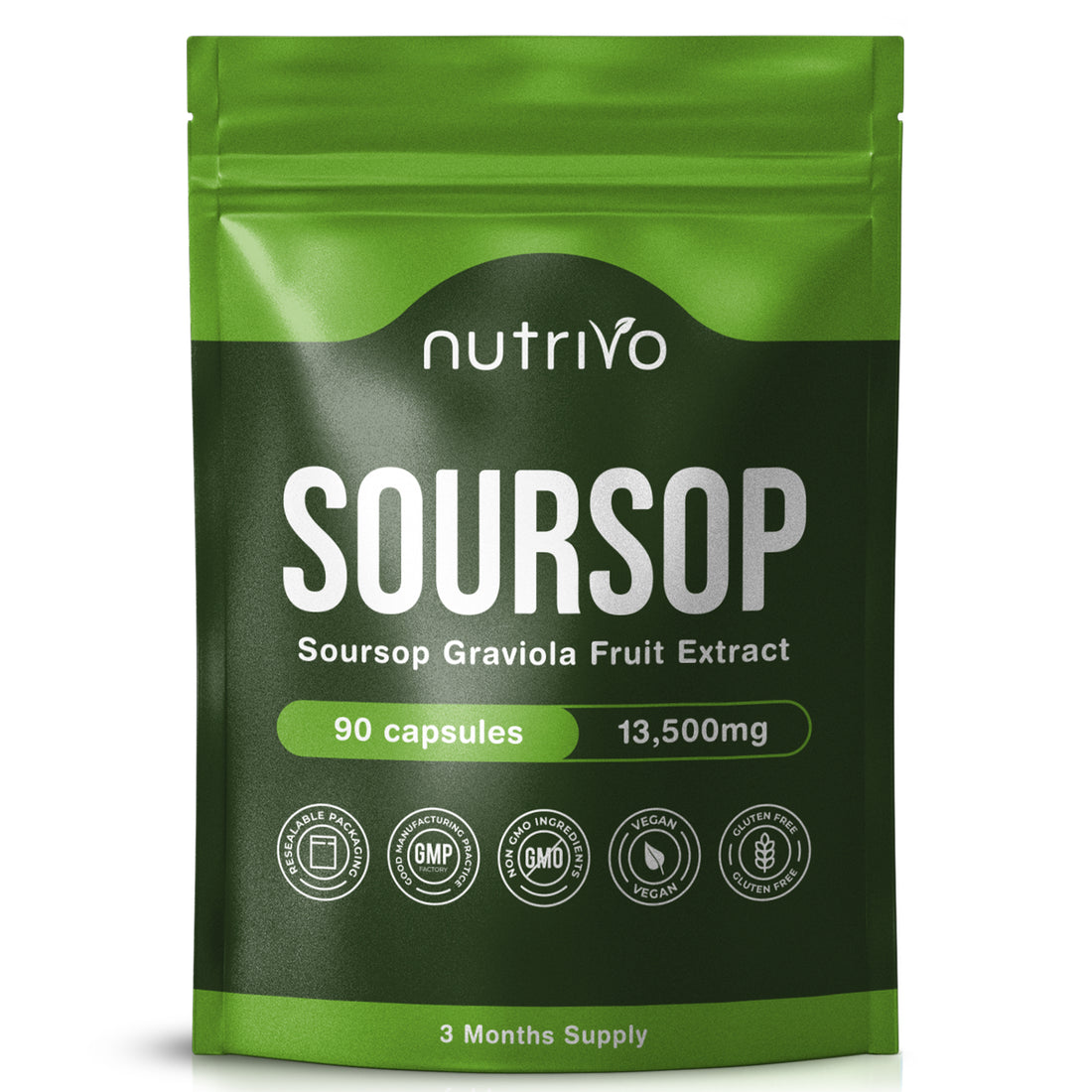 Soursop Graviola Capsules | 13,500mg Per Capsule | 90 Capsules Per Pouch - 3 Months Supply | One A Day | Good Alternative to Soursop Tea, Drops and Tincture | Vegan &amp; UK Made