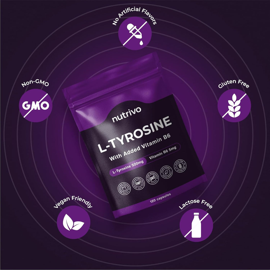 L-Tyrosine with added Vitamin B6 | 120 Capsules Per Pouch