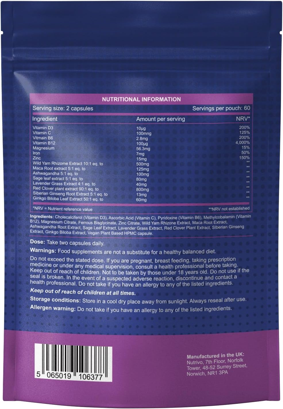 Perimenopause Supplements &amp; Menopause Supplements - 120 Capsules Per Pouch Perimenopause &amp; Menopause Supplement | 15 Ingredient Blend of Vitamins, Minerals &amp; Botanicals | 120 capsules | 2 Month Supply