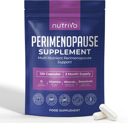 Perimenopause Supplements &amp; Menopause Supplements - 120 Capsules Per Pouch Perimenopause &amp; Menopause Supplement | 15 Ingredient Blend of Vitamins, Minerals &amp; Botanicals | 120 capsules | 2 Month Supply