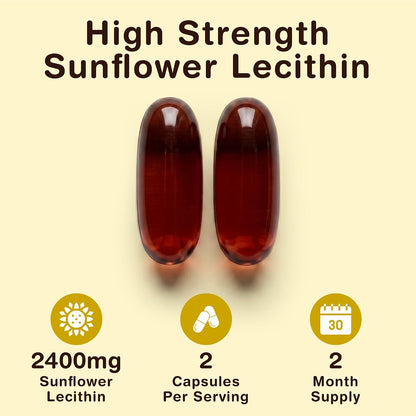 Nutrivo Sunflower Lecithin Capsules 2400mg |120 Softgels | 2 Month Supply