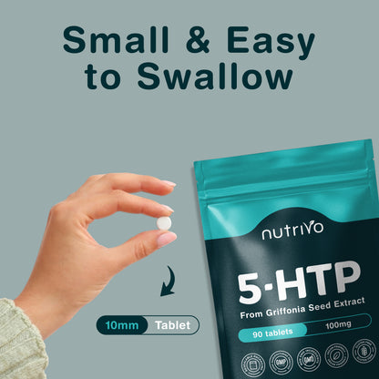 Nutrivo 5HTP Tablets - 90 Tablets Per Pack | 5HTP High Strength 1000mg Supplement | One A Day - 3 Months Supply | from Griffonia Seed Extract | Vegan &amp; UK Made