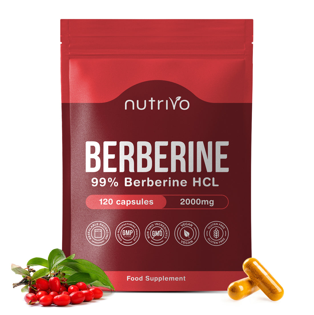 Berberine 2000mg Capsules from 200mg of 10:1 Berberine Extract | 120 Capsules - One A Day | 4 Months Supply