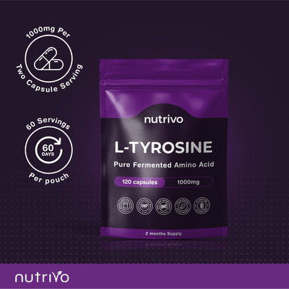 L-Tyrosine 1000mg Per Serving | 120 Capsules Per Pouch | 2 Month Supply