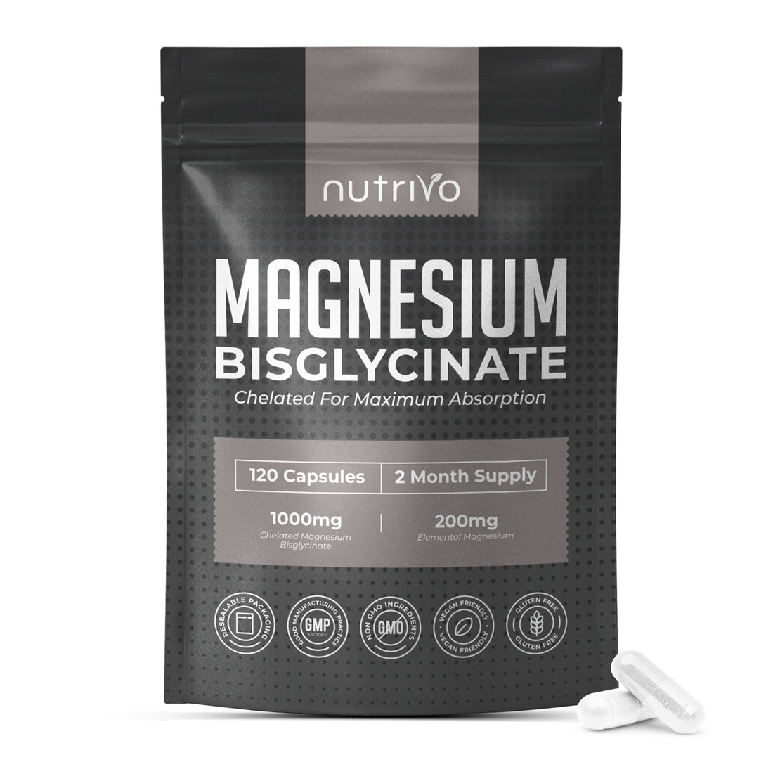 Magnesium Bisglycinate 1000mg | Chelated Magnesium Bisglycinate for Higher Absorption | 120 Capsules - 2 Month Supply | Gentle, Highly Absorbable, No Fillers or Binders | Made in the UK