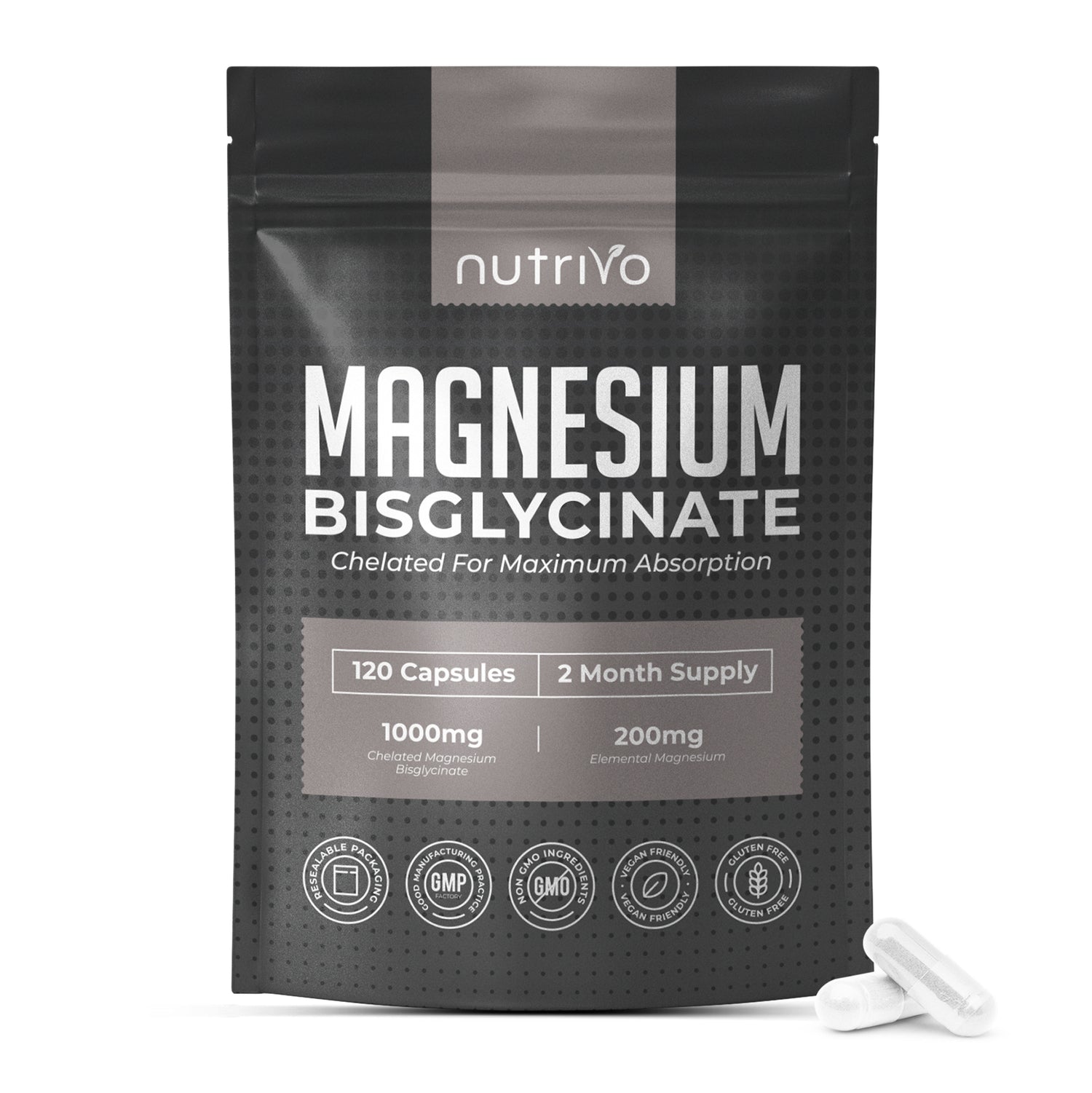 Magnesium Bisglycinate 1000mg | Chelated Magnesium Bisglycinate for Higher Absorption | 120 Capsules - 2 Month Supply | Gentle, Highly Absorbable, No Fillers or Binders | Made in the UK