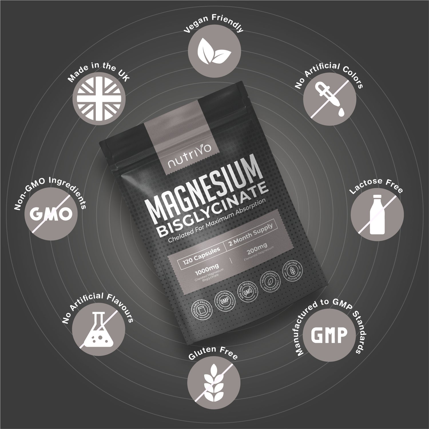 Magnesium Bisglycinate 1000mg | Chelated Magnesium Bisglycinate for Higher Absorption | 120 Capsules - 2 Month Supply | Gentle, Highly Absorbable, No Fillers or Binders | Made in the UK