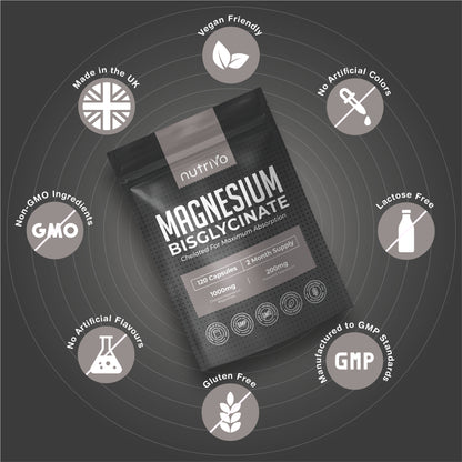 Magnesium Bisglycinate 1000mg | Chelated Magnesium Bisglycinate for Higher Absorption | 120 Capsules - 2 Month Supply | Gentle, Highly Absorbable, No Fillers or Binders | Made in the UK