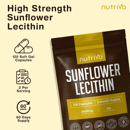 Nutrivo Sunflower Lecithin Capsules 2400mg |120 Softgels | 2 Month Supply