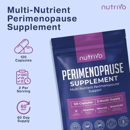 Perimenopause Supplements &amp; Menopause Supplements - 120 Capsules Per Pouch Perimenopause &amp; Menopause Supplement | 15 Ingredient Blend of Vitamins, Minerals &amp; Botanicals | 120 capsules | 2 Month Supply