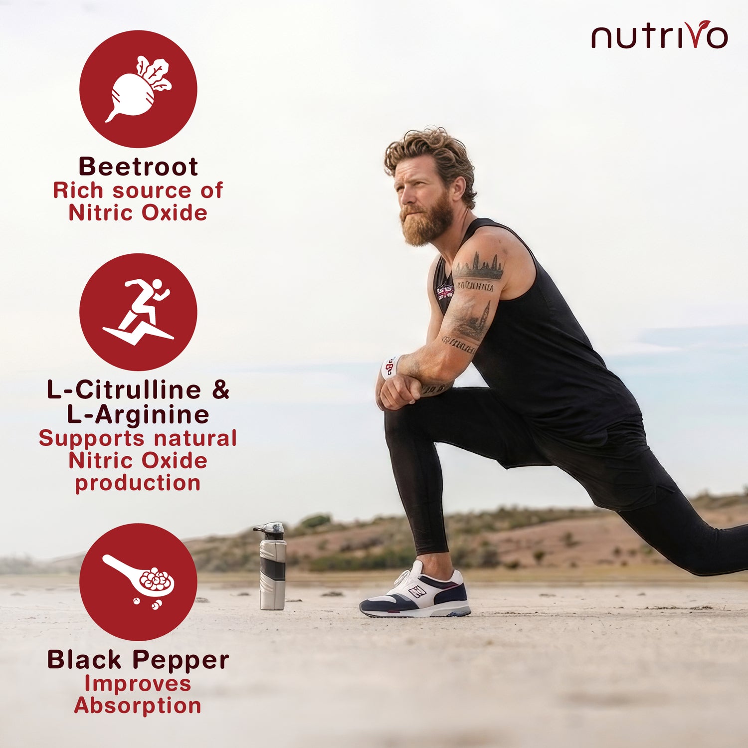 Nutrivo Beetroot Capsules High Strength 12,000mg | Beetroot Extract Complex with L-Citrulline, L-Arginine - Nitric Oxide Booster | 120 Capsules - 4 Month Supply | Vegan &amp; UK Made