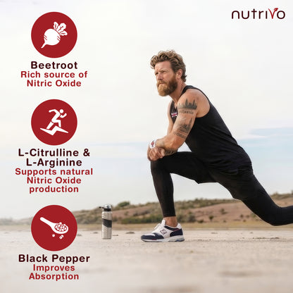 Nutrivo Beetroot Capsules High Strength 12,000mg | Beetroot Extract Complex with L-Citrulline, L-Arginine - Nitric Oxide Booster | 120 Capsules - 4 Month Supply | Vegan &amp; UK Made