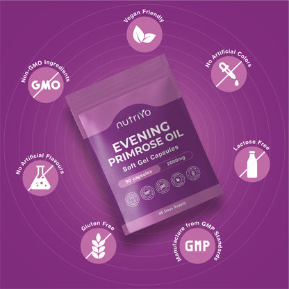 Evening Primrose Oil 1000mg (2000mg Per 2 Capsule Serving) | 90 Capsules Per Pouch | High Strength &amp; High GLA (Omega 6) Content | Cold Pressed | UK Made