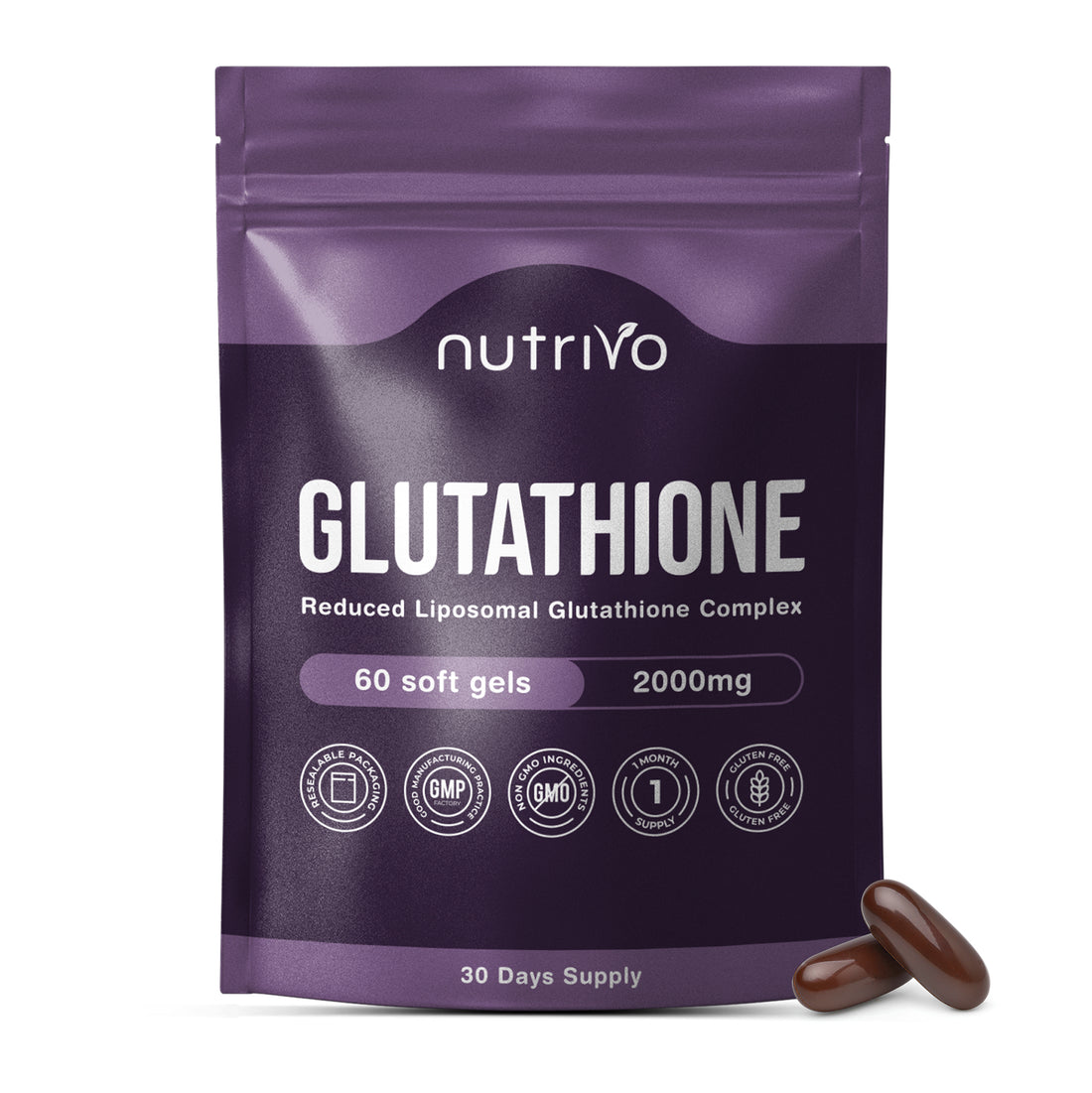 Liposomal Glutathione Supplement - 2000mg Complex Per Serving With Vitamin C, Collagen, Hyaluronic Acid &amp; Phosphatidyl Choline | 60 Softgels - 1 Month Supply | Non-GMO &amp; Third-Party Tested