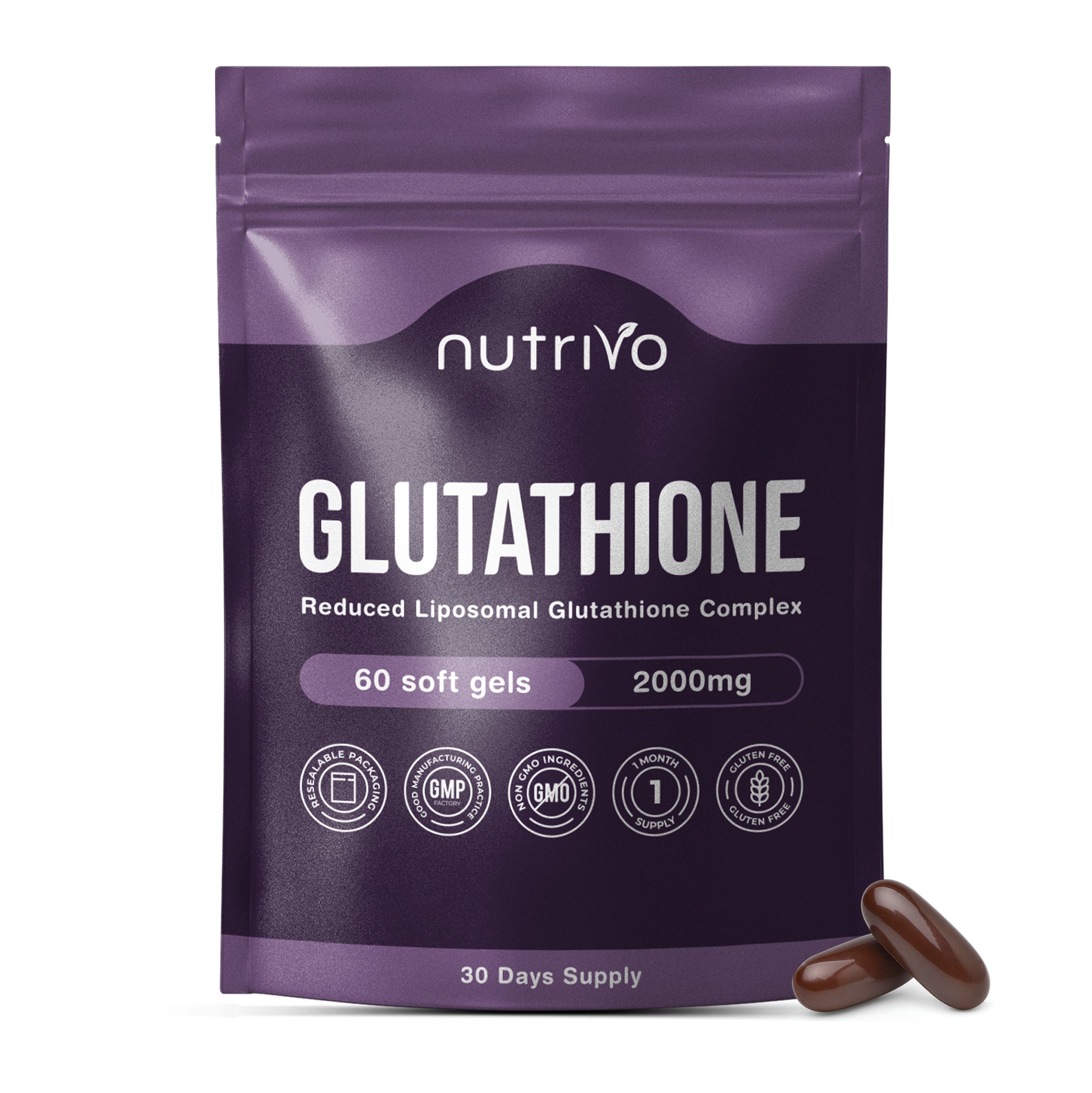 Liposomal Glutathione Supplement - 2000mg Complex Per Serving With Vitamin C, Collagen, Hyaluronic Acid &amp; Phosphatidyl Choline | 60 Softgels - 1 Month Supply | Non-GMO &amp; Third-Party Tested
