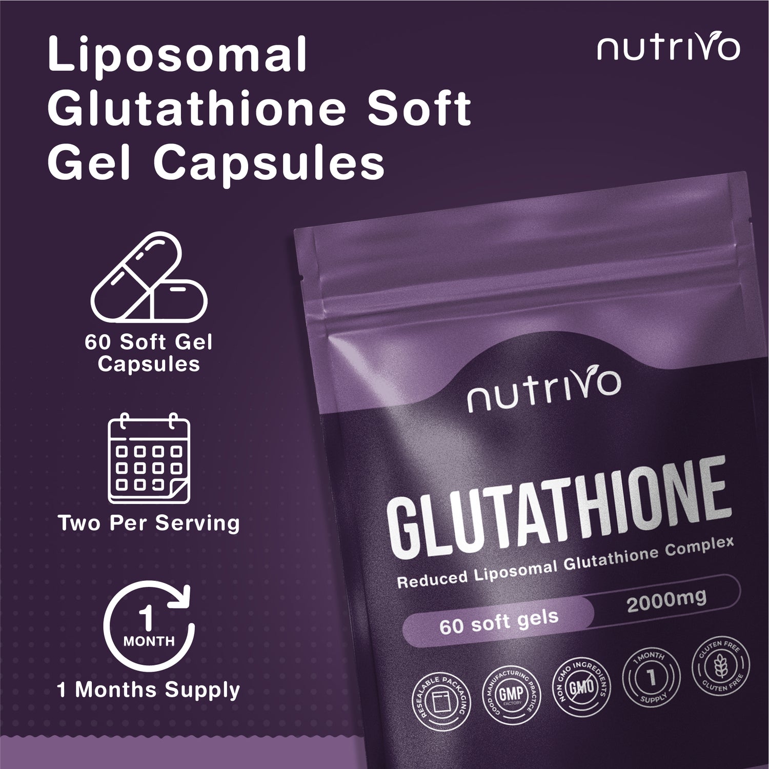 Liposomal Glutathione Supplement - 2000mg Complex Per Serving With Vitamin C, Collagen, Hyaluronic Acid &amp; Phosphatidyl Choline | 60 Softgels - 1 Month Supply | Non-GMO &amp; Third-Party Tested