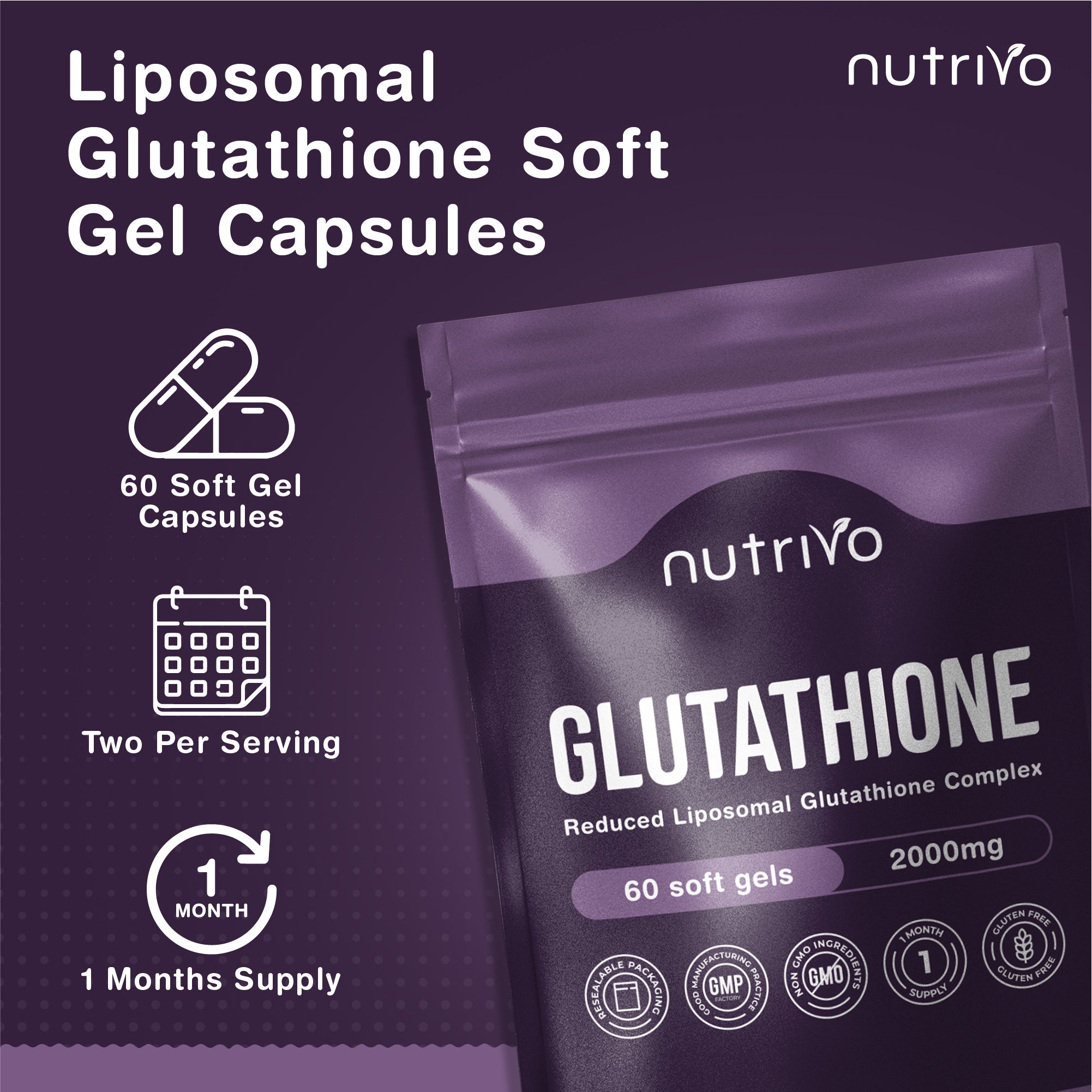 Liposomal Glutathione Supplement - 2000mg Complex Per Serving With Vitamin C, Collagen, Hyaluronic Acid &amp; Phosphatidyl Choline | 60 Softgels - 1 Month Supply | Non-GMO &amp; Third-Party Tested