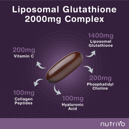 Liposomal Glutathione Supplement - 2000mg Complex Per Serving With Vitamin C, Collagen, Hyaluronic Acid &amp; Phosphatidyl Choline | 60 Softgels - 1 Month Supply | Non-GMO &amp; Third-Party Tested