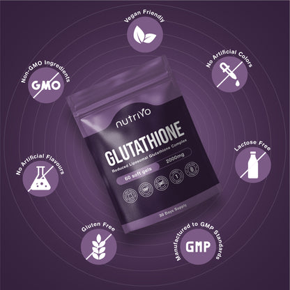 Liposomal Glutathione Supplement - 2000mg Complex Per Serving With Vitamin C, Collagen, Hyaluronic Acid &amp; Phosphatidyl Choline | 60 Softgels - 1 Month Supply | Non-GMO &amp; Third-Party Tested