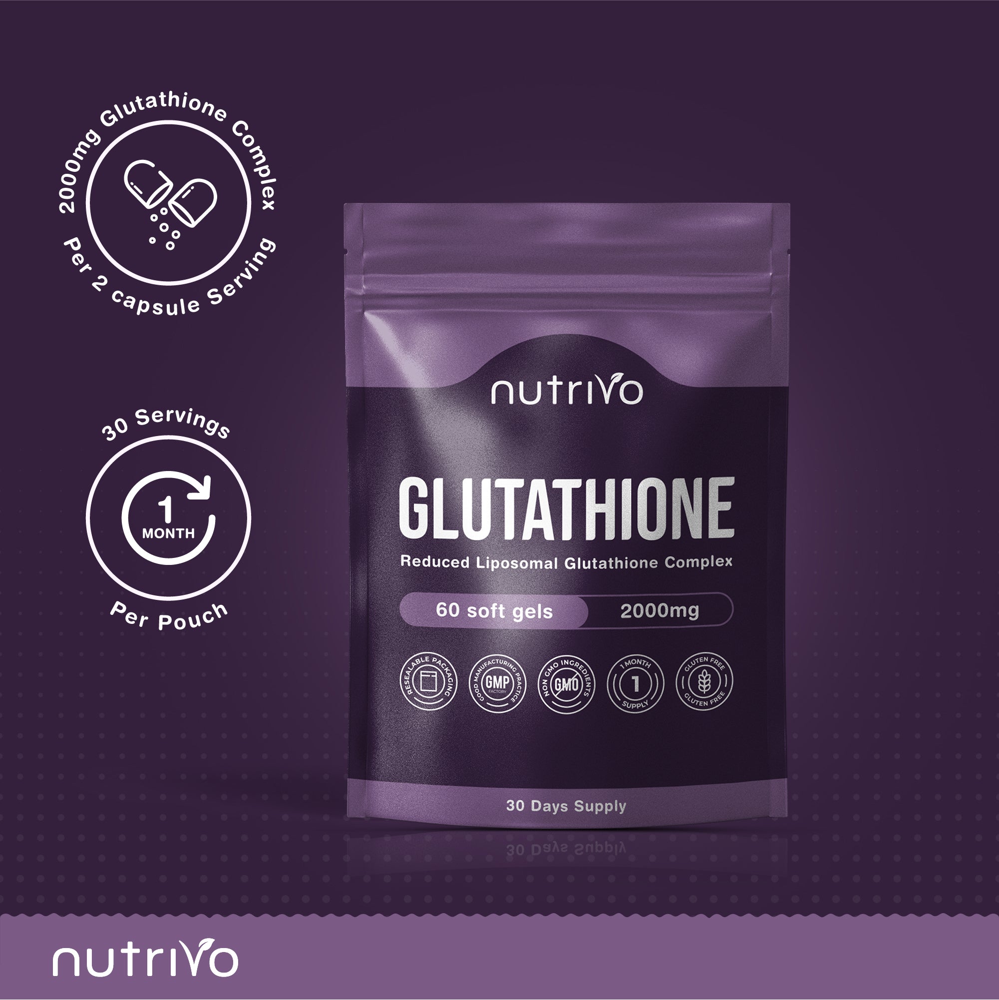 Liposomal Glutathione Supplement - 2000mg Complex Per Serving With Vitamin C, Collagen, Hyaluronic Acid &amp; Phosphatidyl Choline | 60 Softgels - 1 Month Supply | Non-GMO &amp; Third-Party Tested