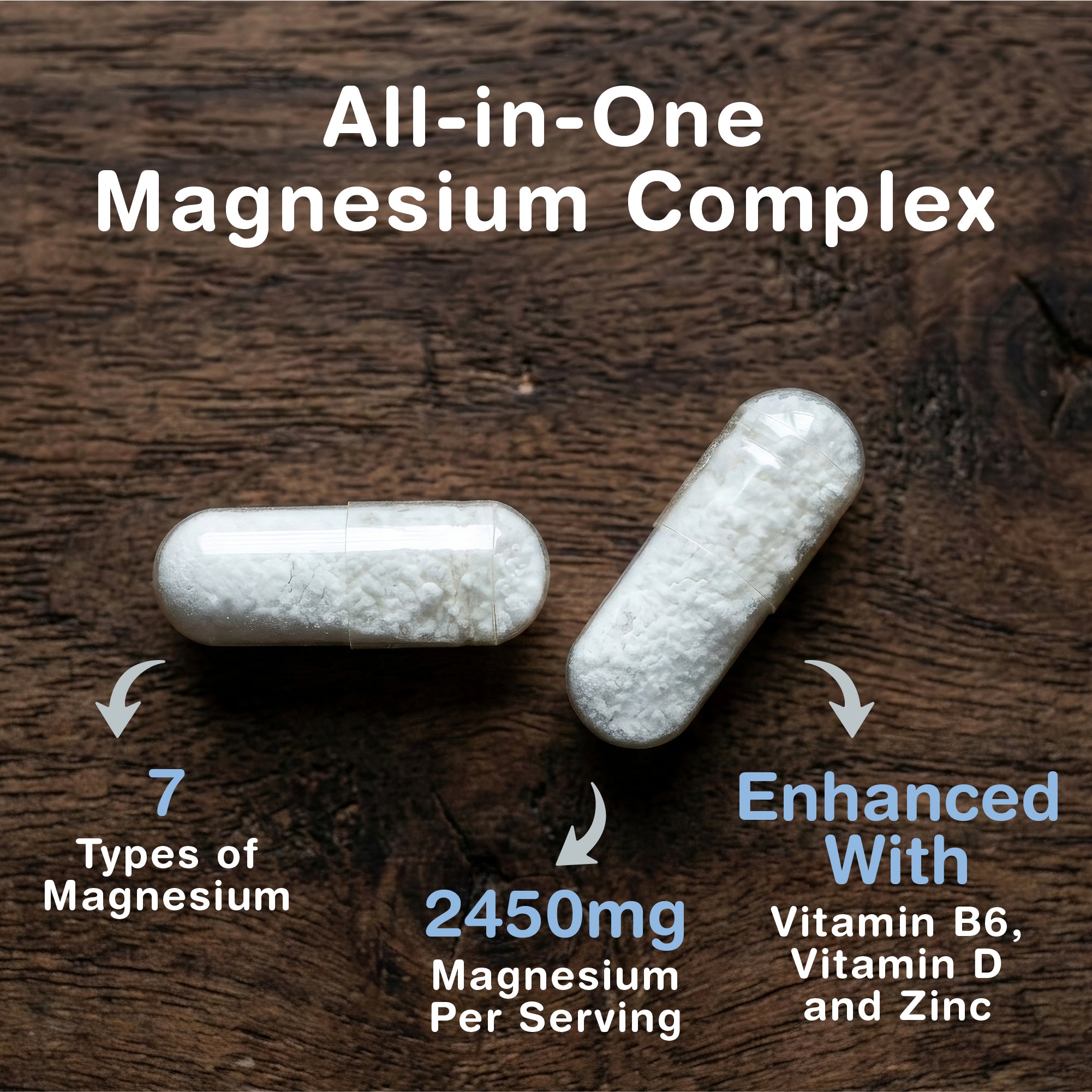 Nutrivo Magnesium Complex 7 in 1 with Vitamin B6, Vitamin D &amp; Zinc | High Strength Magnesium Supplements - 2450mg | 120 Magnesium Capsules - 40 Day Supply | Magnesium Supplement