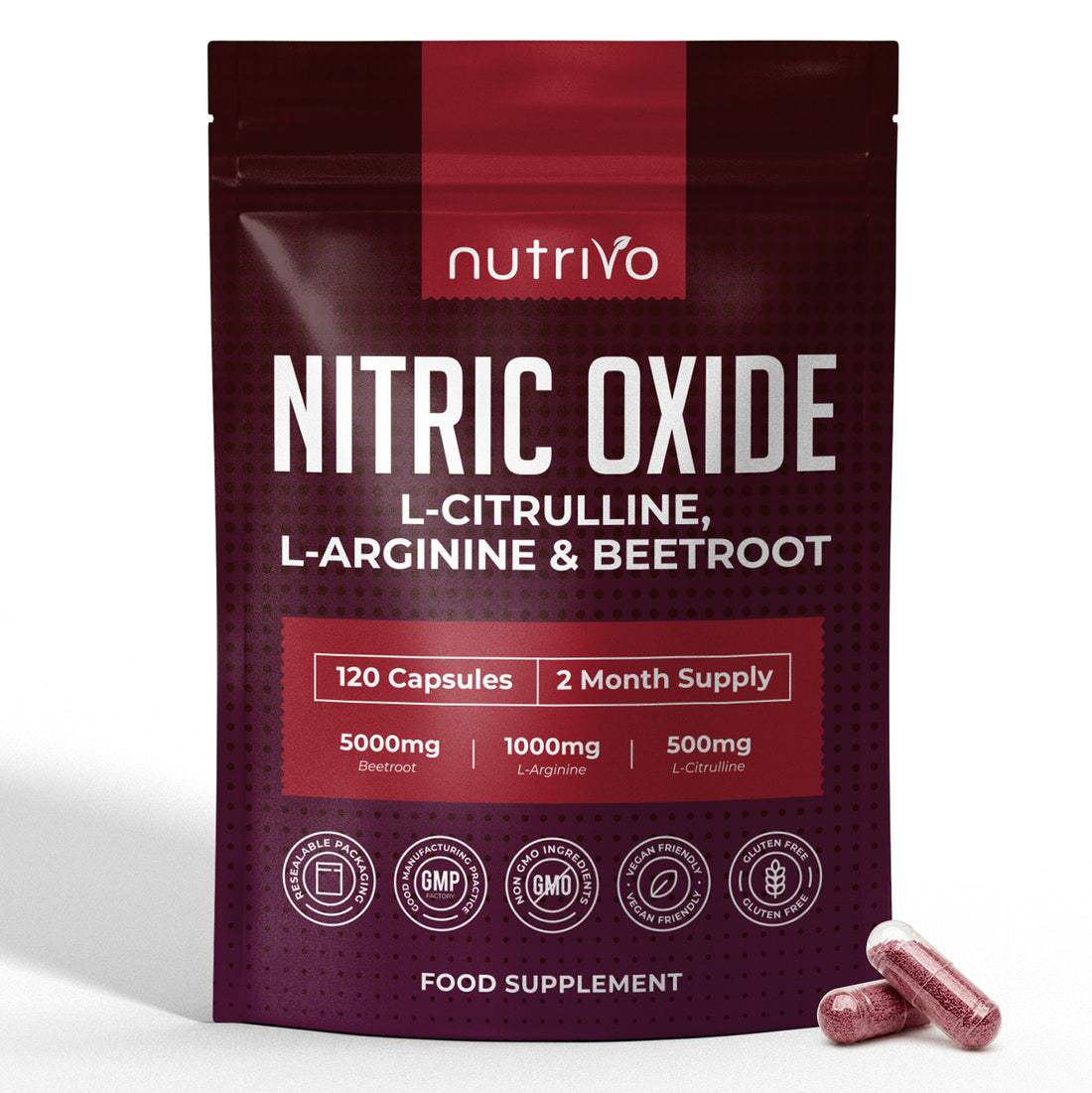 Nitric Oxide Supplements 6500mg | Nitric Oxide Supplements for Men | L Arginine and L Citrulline with Beetroot Nitric Oxide Booster | Supports Blood Flow &amp; Blood Pressure | 120 Capsules