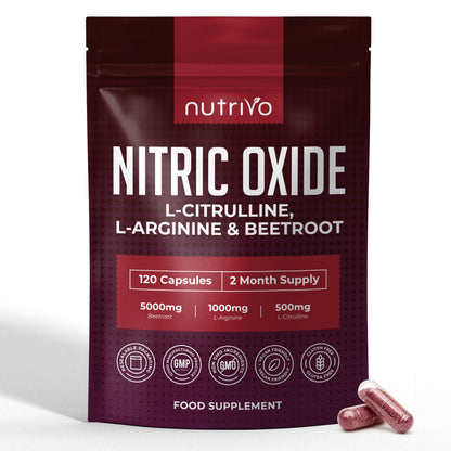 Nitric Oxide Supplements 6500mg | Nitric Oxide Supplements for Men | L Arginine and L Citrulline with Beetroot Nitric Oxide Booster | Supports Blood Flow &amp; Blood Pressure | 120 Capsules