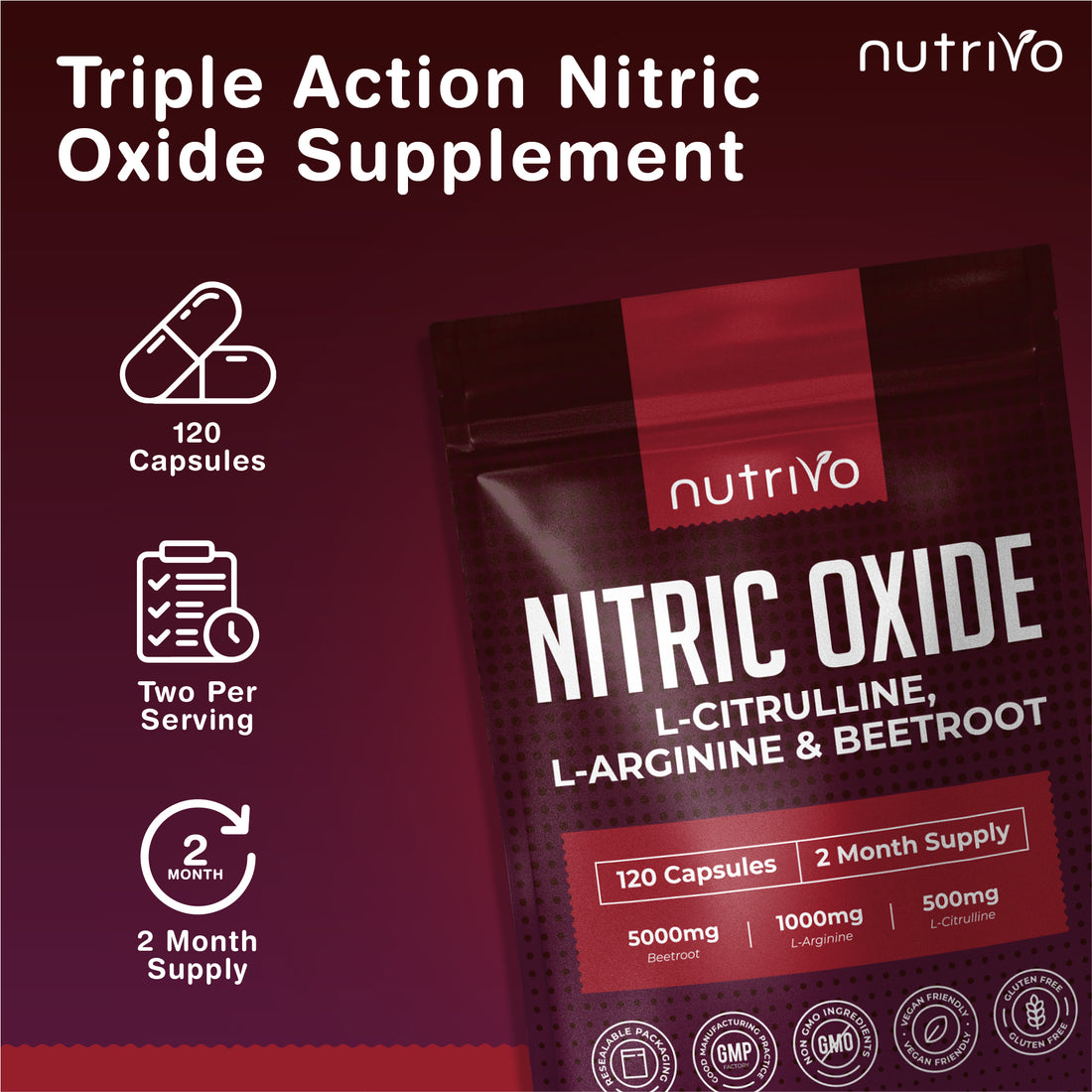 Nitric Oxide Supplements 6500mg | Nitric Oxide Supplements for Men | L Arginine and L Citrulline with Beetroot Nitric Oxide Booster | Supports Blood Flow &amp; Blood Pressure | 120 Capsules