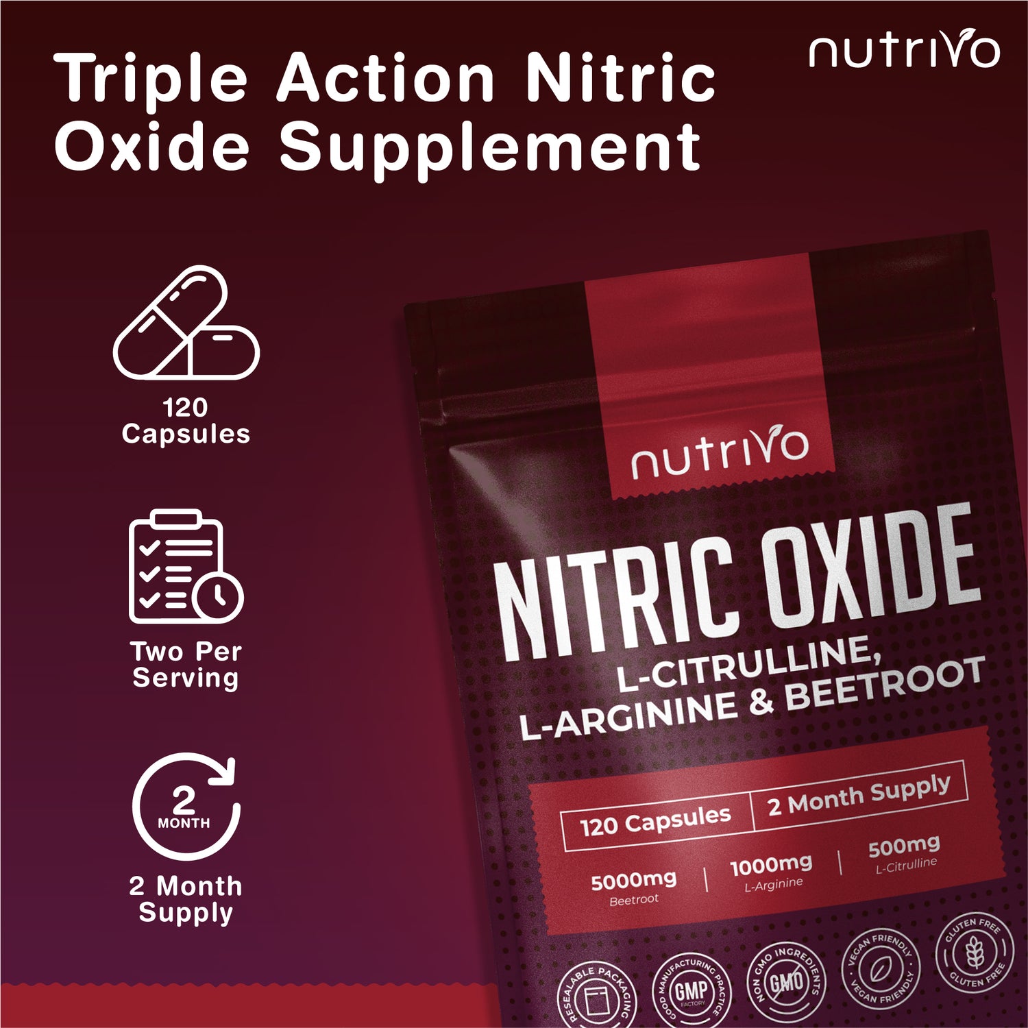 Nitric Oxide Supplements 6500mg | Nitric Oxide Supplements for Men | L Arginine and L Citrulline with Beetroot Nitric Oxide Booster | Supports Blood Flow &amp; Blood Pressure | 120 Capsules