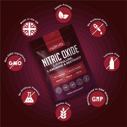 Nitric Oxide Supplements 6500mg | Nitric Oxide Supplements for Men | L Arginine and L Citrulline with Beetroot Nitric Oxide Booster | Supports Blood Flow &amp; Blood Pressure | 120 Capsules