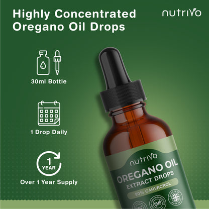 Oregano Oil Drops - 90% Carvacrol | 30ml Bottle - Over 1 Year Supply | Pure Wild Oregano Oil for Immune Support, Digestive Health &amp; Natural Wellness | Pure and Potent Oil of Oregano