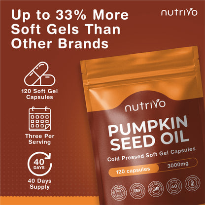 Pumpkin Seed Oil Capsules | 120 Capsules Per Pouch | Cold Pressed