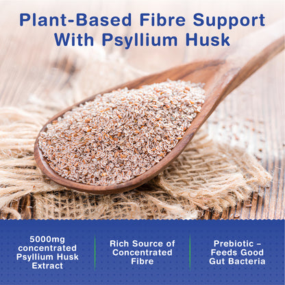 Fibre Supplement - Psyllium Husk 5000mg (500mg of 10:1 Extract) &amp; Probiotic 400 Million CFU Lactobacillus Acidophilus – Digestive, Gut Health Support &amp; Stool Softener -120 Psyllium Husks Capsules