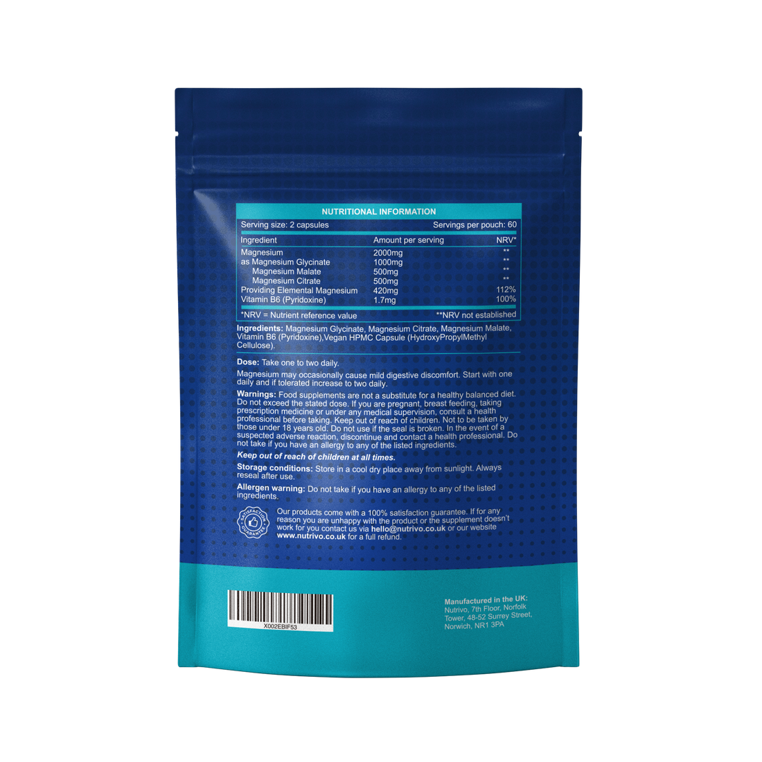 Magnesium Glycinate 3-in-1 Complex 2000mg | Magnesium Glycinate, Malate &amp; Citrate with Vitamin B6 | 120 Capsules - 2 Months Supply | High Absorption | No Fillers or Binders | 3rd Party Tested