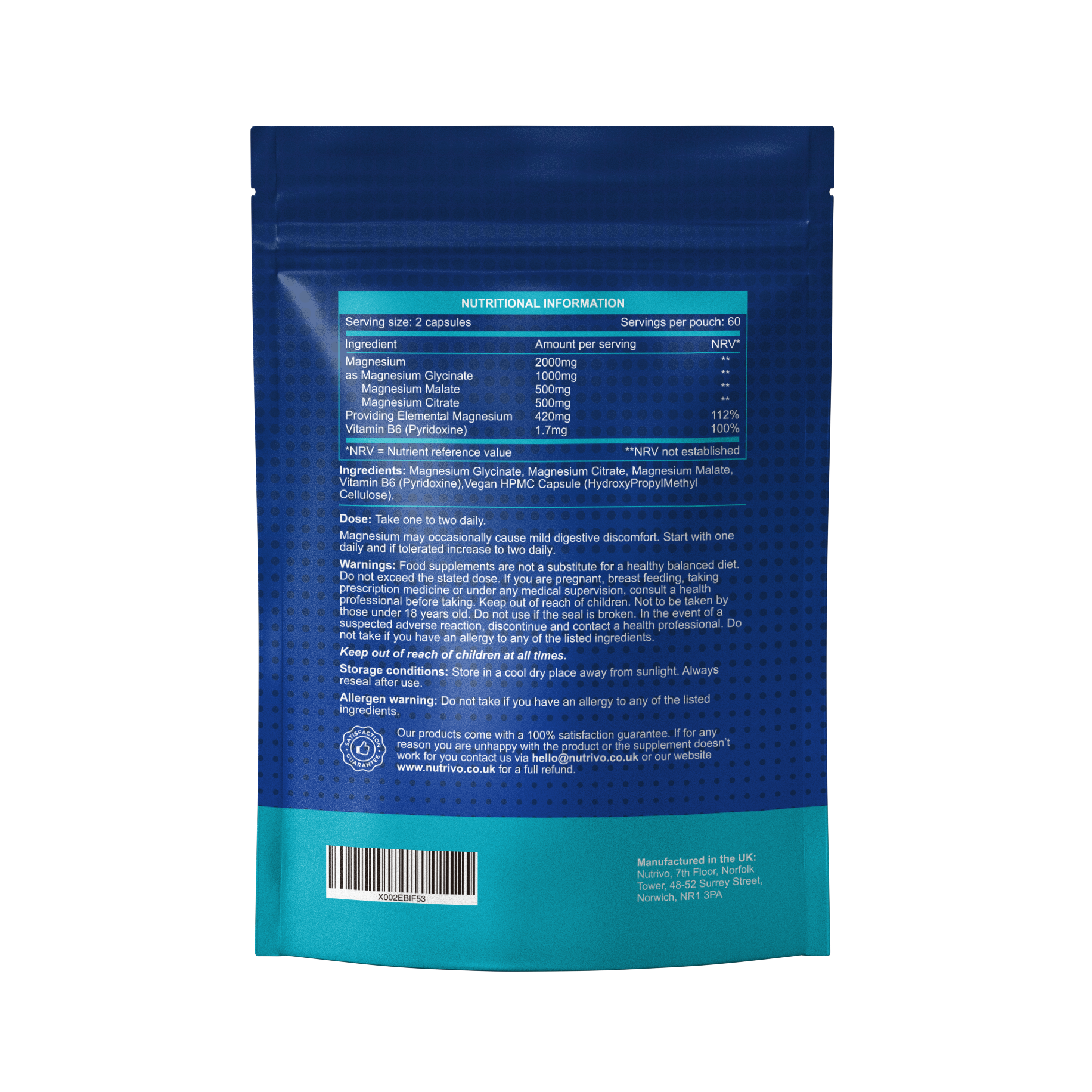 Magnesium Glycinate 3-in-1 Complex 2000mg | Magnesium Glycinate, Malate &amp; Citrate with Vitamin B6 | 120 Capsules - 2 Months Supply | High Absorption | No Fillers or Binders | 3rd Party Tested