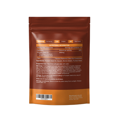 Pumpkin Seed Oil Capsules | 120 Capsules Per Pouch | Cold Pressed