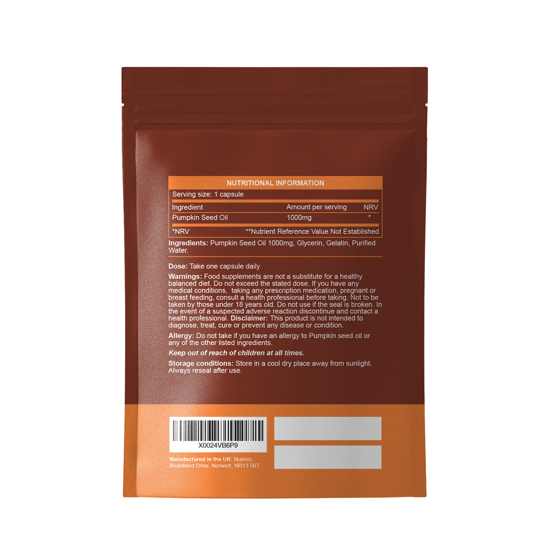 Pumpkin Seed Oil Capsules | 120 Capsules Per Pouch | Cold Pressed | 4 Month&