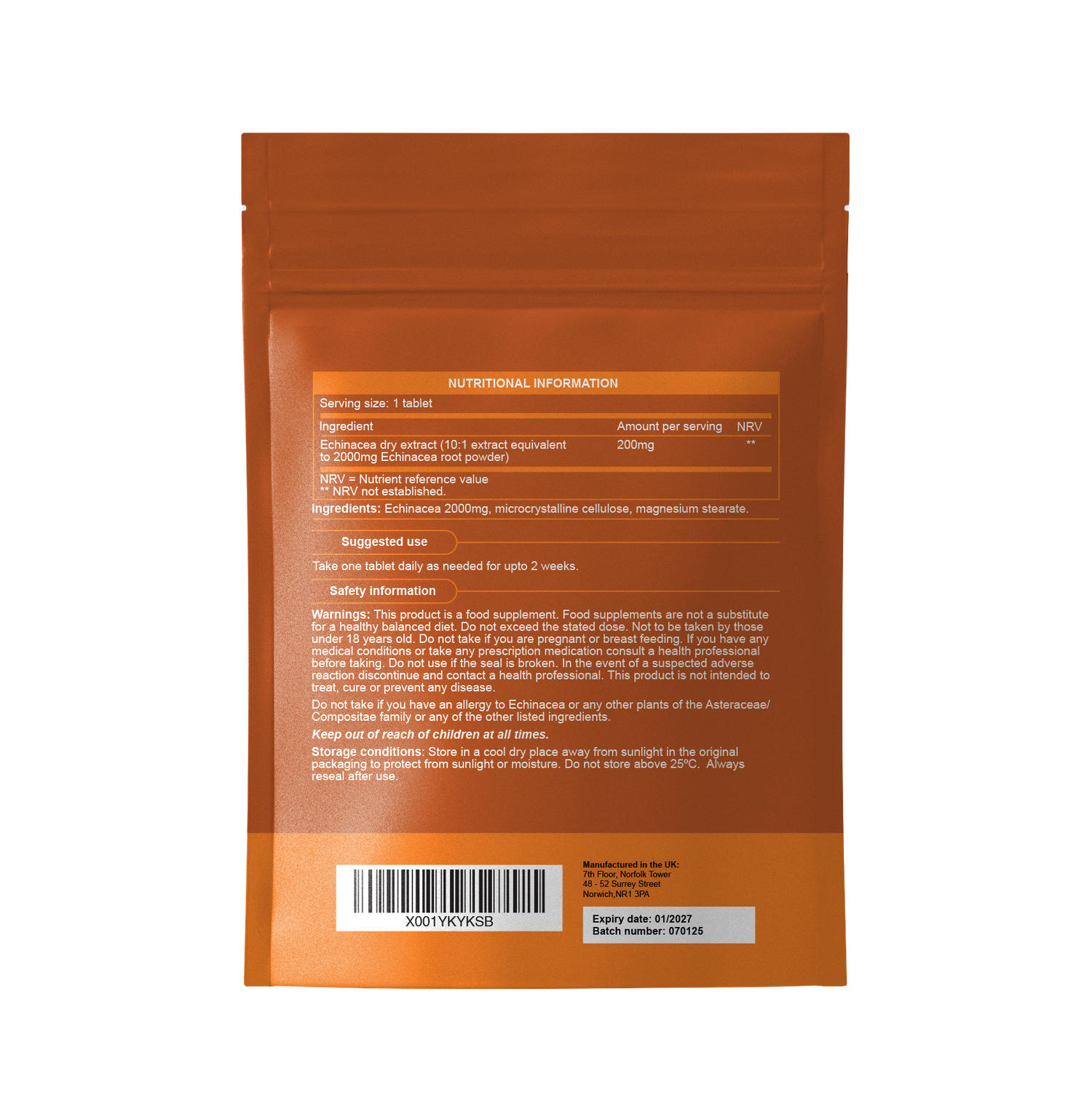 Echinacea 2000mg (200mg Extract) Tablets | 90 Tablets Per  Pouch