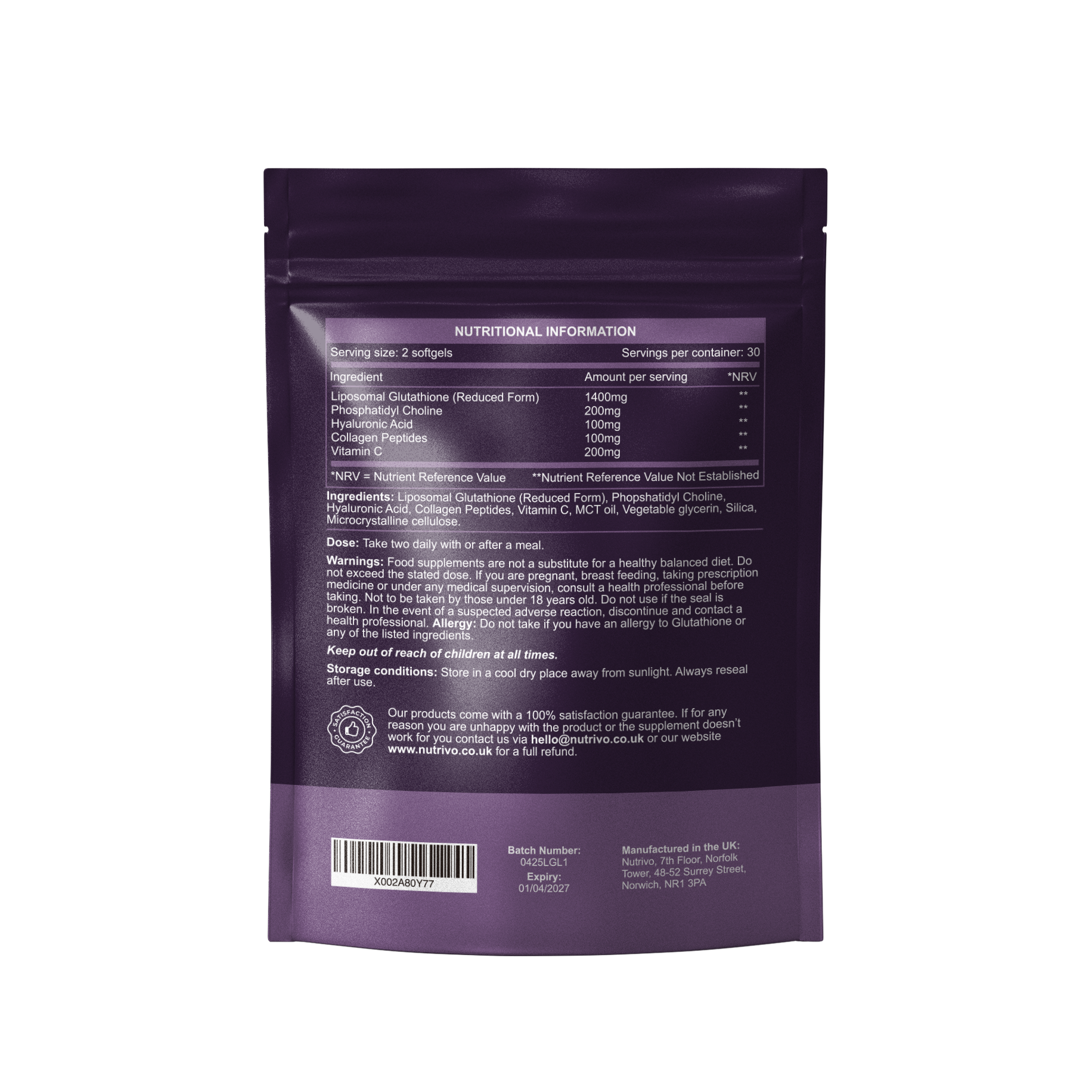 Liposomal Glutathione Supplement - 2000mg Complex Per Serving With Vitamin C, Collagen, Hyaluronic Acid &amp; Phosphatidyl Choline | 60 Softgels - 1 Month Supply | Non-GMO &amp; Third-Party Tested