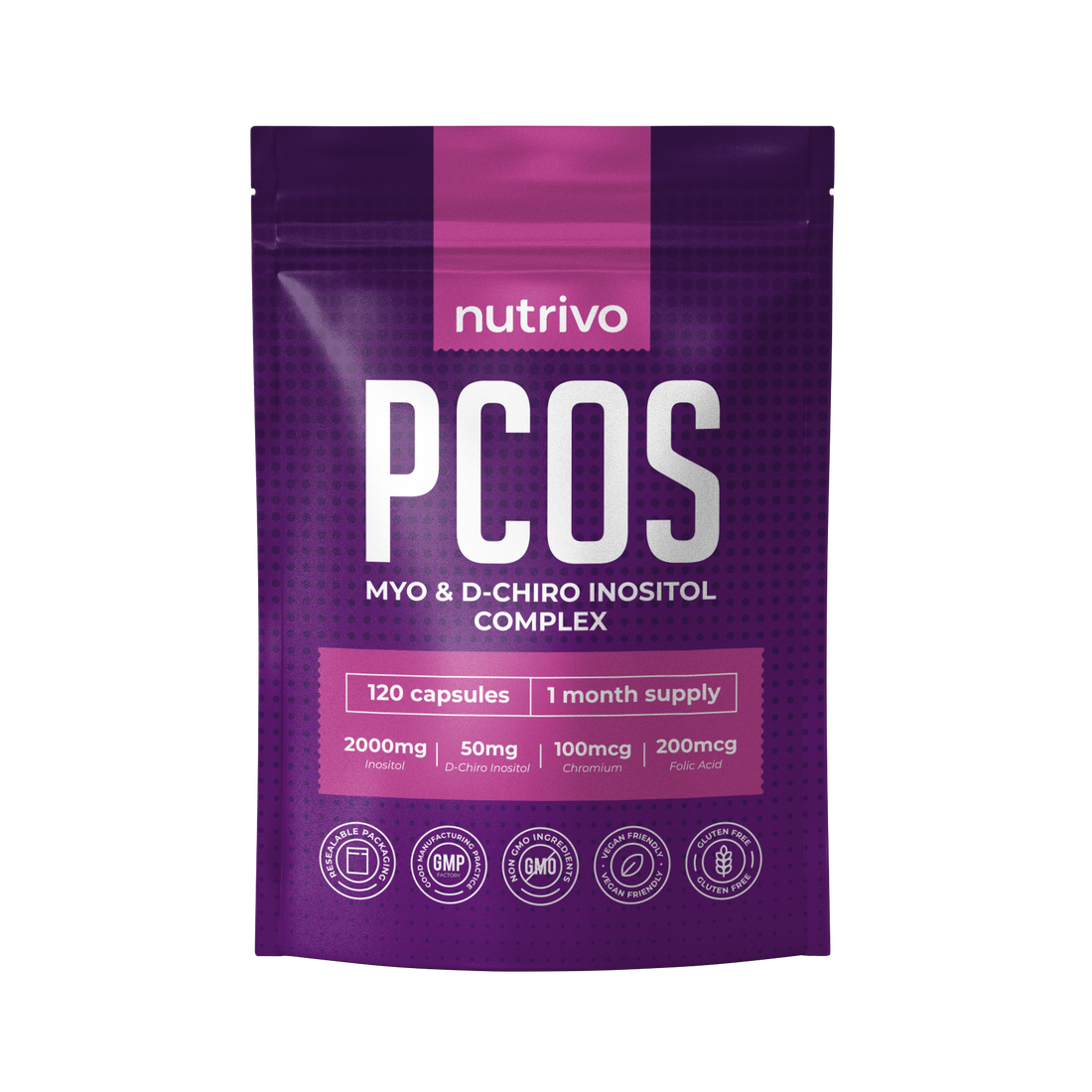 Myo Inositol & D Chiro Inositol - 120 Capsules | PCOS Supplement Supports Fertility, Weight Loss & Hormone Balance | Inositol 2000mg, D- Chiro Inositol, Folic Acid, Chromium