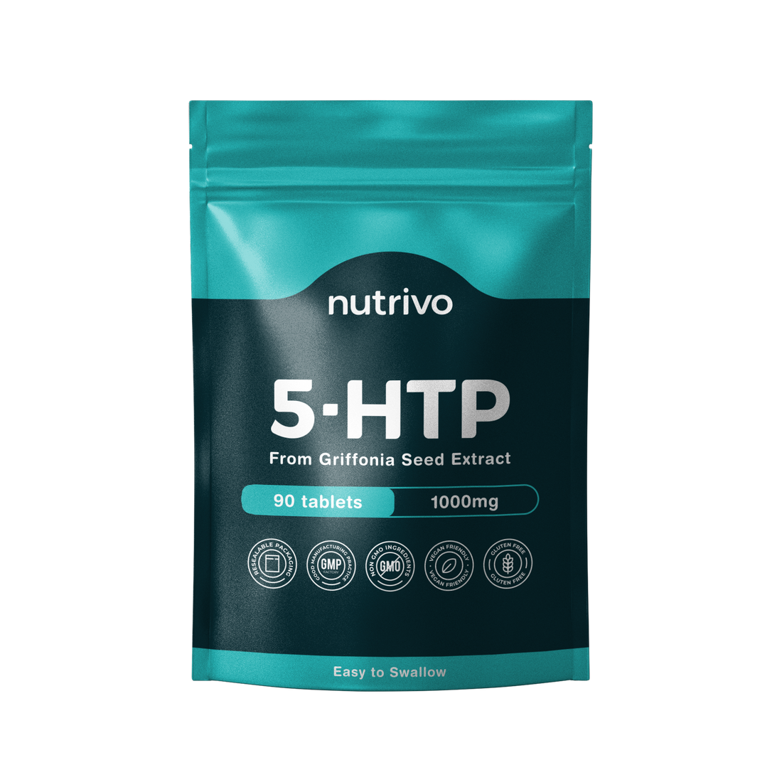 Nutrivo 5HTP Tablets - 90 Tablets Per Pack | 5HTP High Strength 1000mg Supplement | One A Day - 3 Months Supply | from Griffonia Seed Extract | Vegan & UK Made
