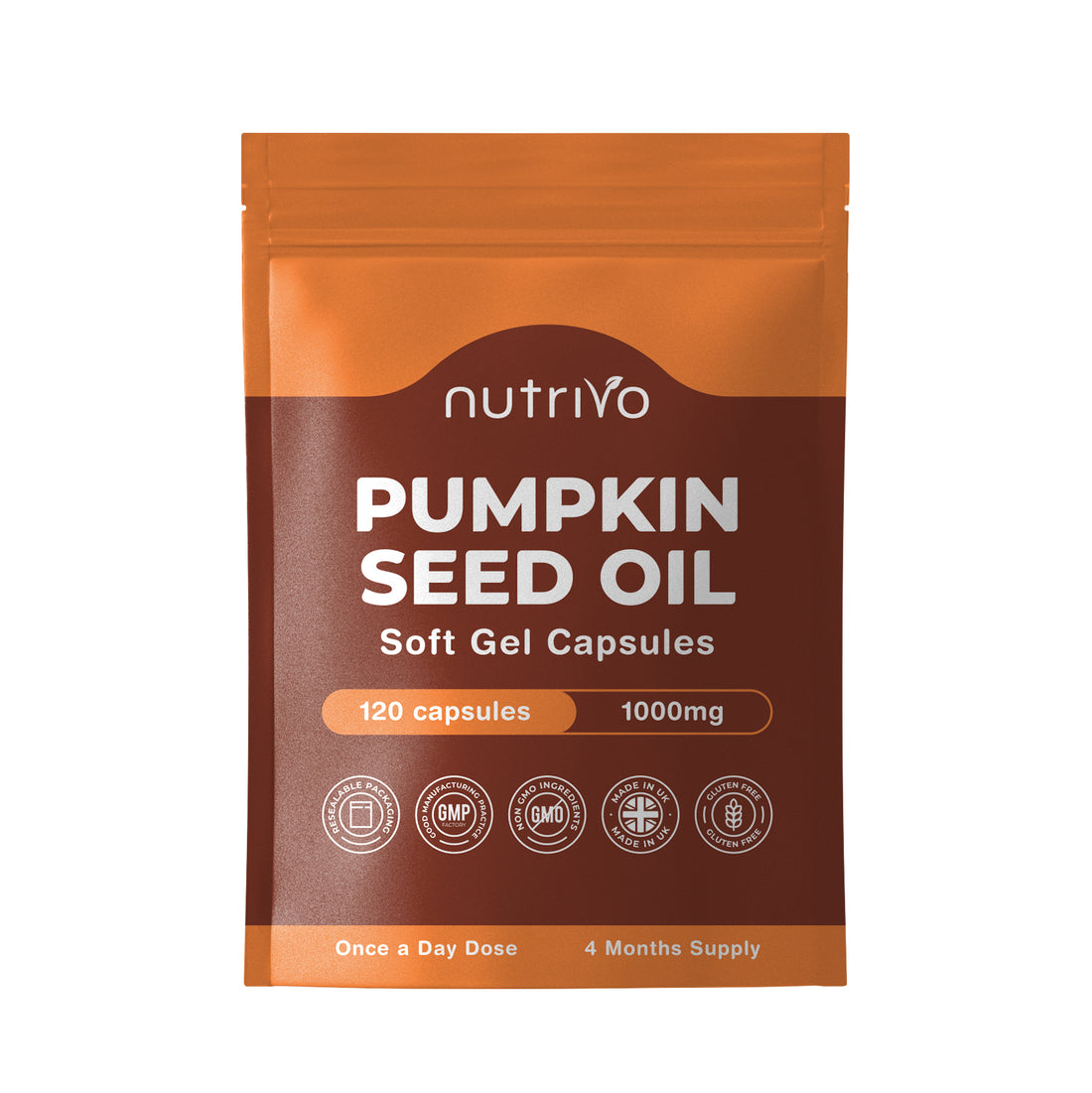 Pumpkin Seed Oil Capsules | 120 Capsules Per Pouch | Cold Pressed | 4 Month&