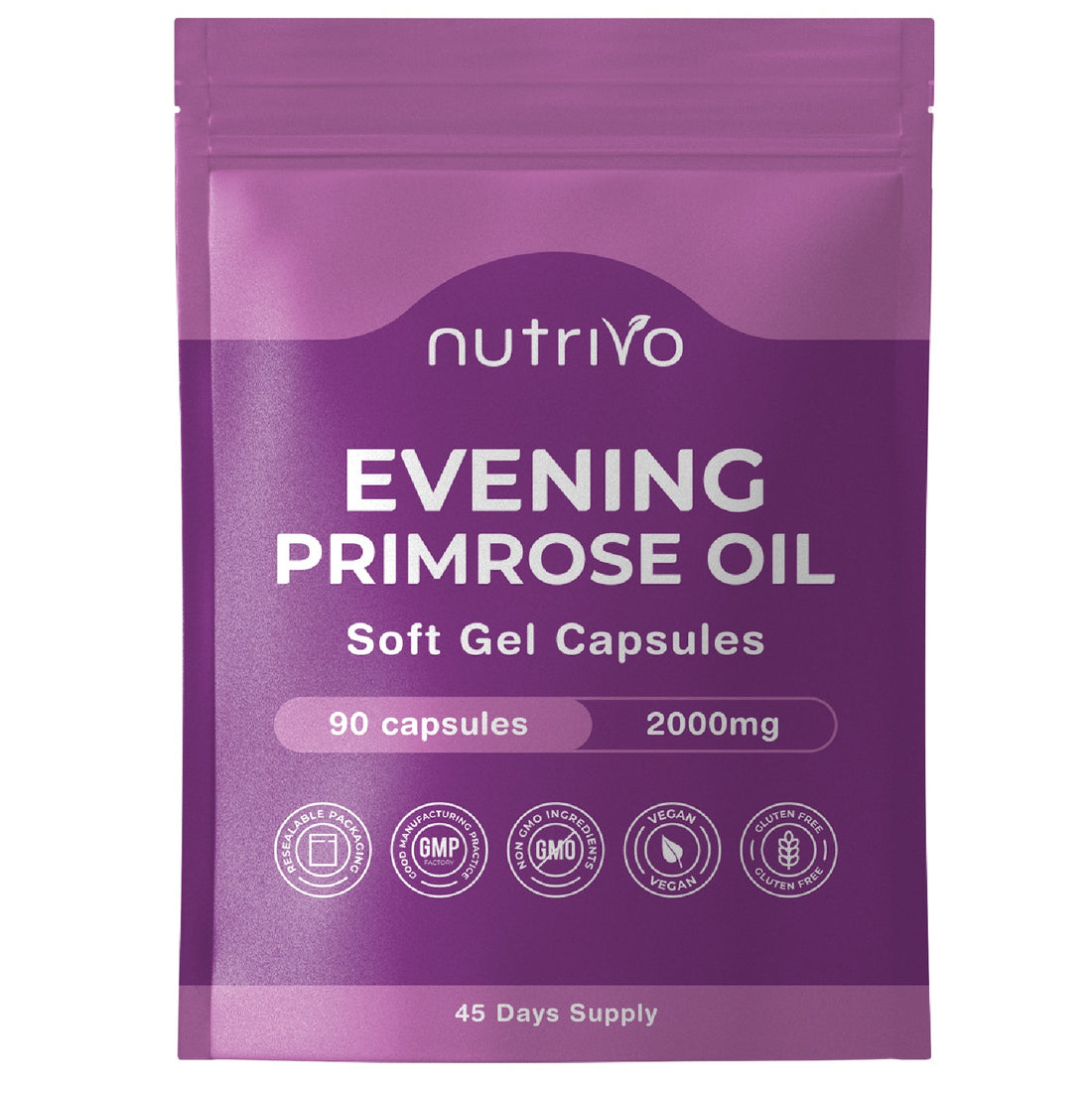 Evening Primrose Oil 1000mg (2000mg Per 2 Capsule Serving) | 90 Capsules Per Pouch | High Strength &amp; High GLA (Omega 6) Content | Cold Pressed | UK Made