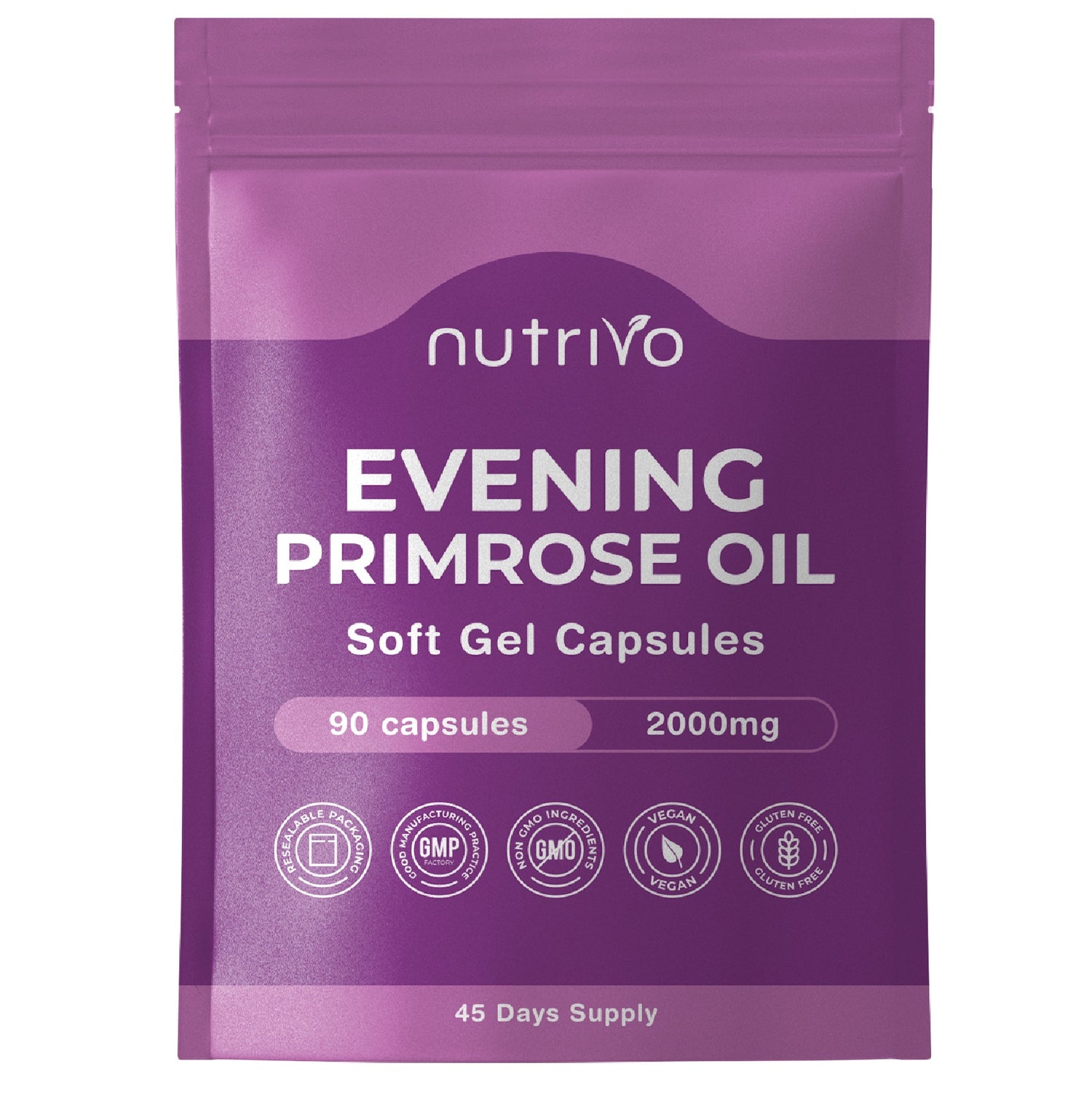 Evening Primrose Oil 1000mg (2000mg Per 2 Capsule Serving) | 90 Capsules Per Pouch | High Strength &amp; High GLA (Omega 6) Content | Cold Pressed | UK Made